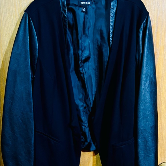 torrid Jackets & Blazers - Torrid Black Blazer with Faux Leather Sleeves